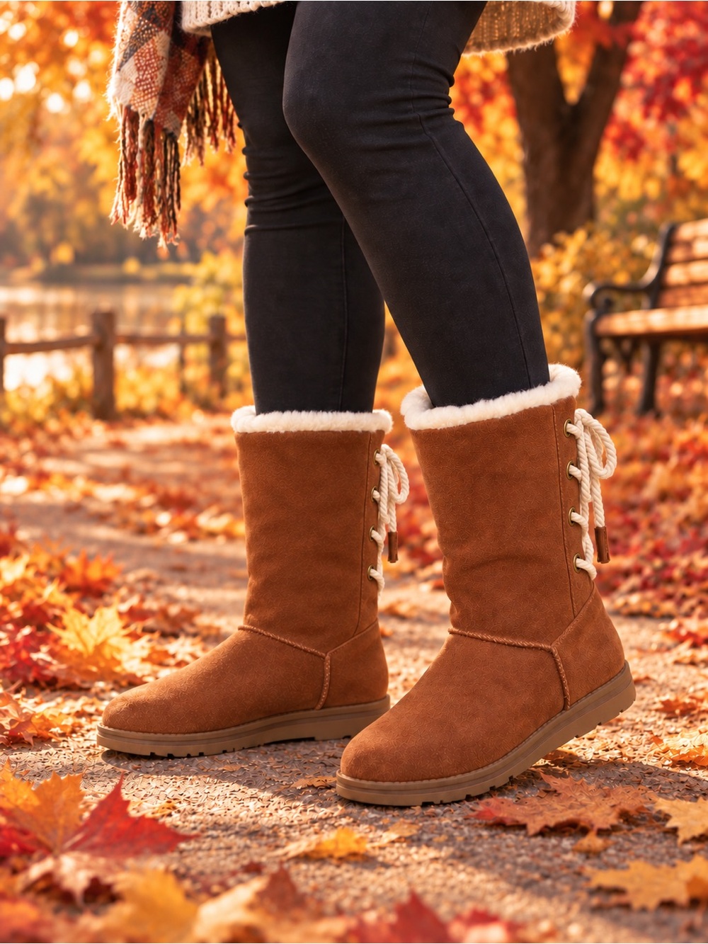 Women’s Cozy Mid-Calf Faux-Suede Boots in Chestnut